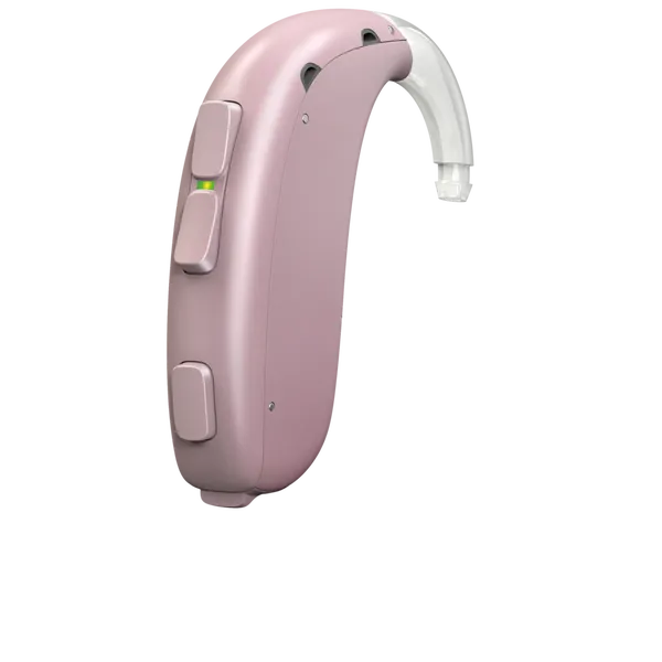 BabyPinkOticon_Xceed_Play_BTE_SP_Left_C043BabyPink_LEDgreen_Hook_500pctSize_cdn-optimized